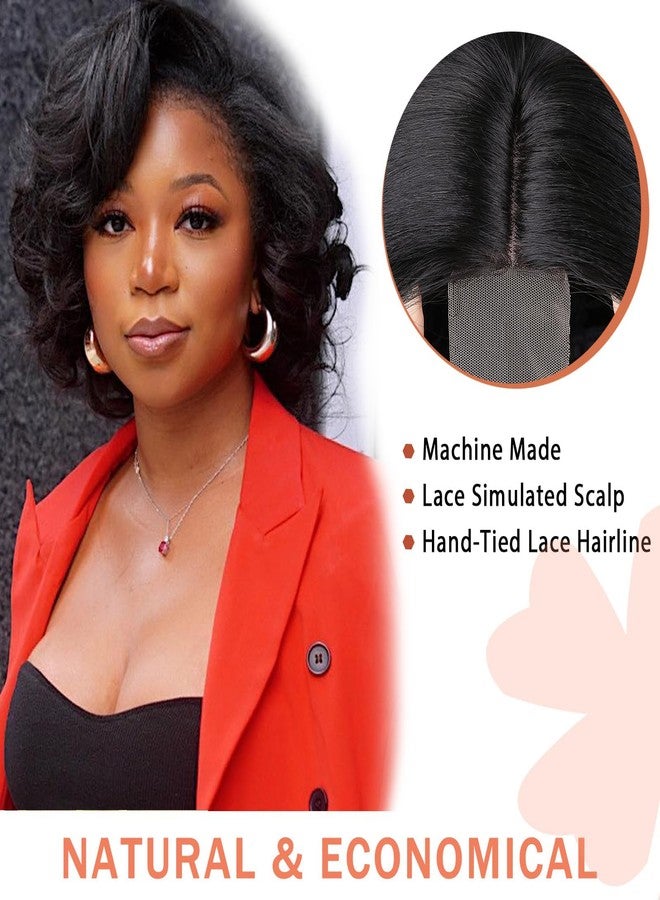 Lady Miranda Short Curly Wig Short Bob Loose Wave Wigs for Black Women Lace Part Wig Side Part Wigs Nature Curly Synthetic Heat Resistant Weave Full Wigs for Women(Black) - Image 5