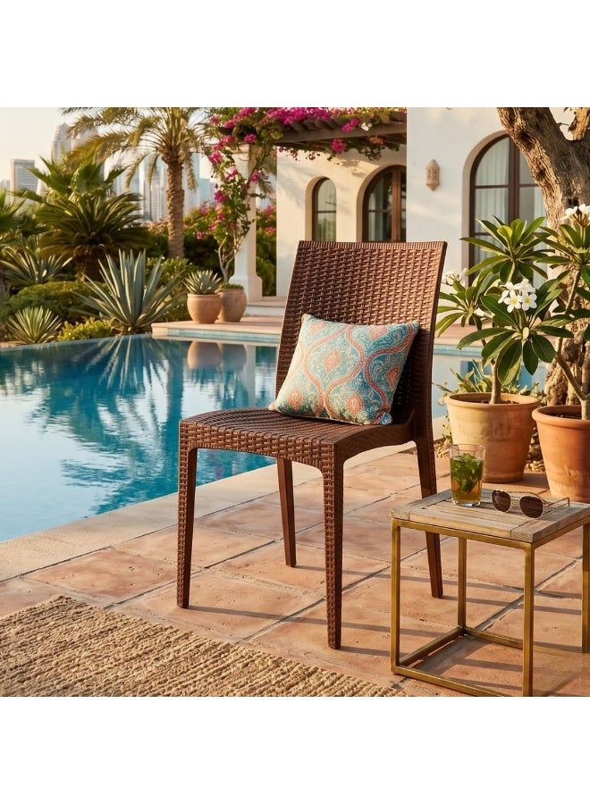 Marcolo Modern Rattan Dining Chair, Outdoor & Indoor Wicker Chair, Lightweight Patio Seating Chair for Home, Balcony & Cafe (Dark Brown) - Image 4