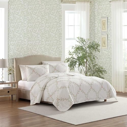 Laura Ashley Twin Quilt Set Super Soft Breathable Embroidered Bedding with Matching Shams Floral Home Decor Floral Embroidery Pink Twin - Image 3