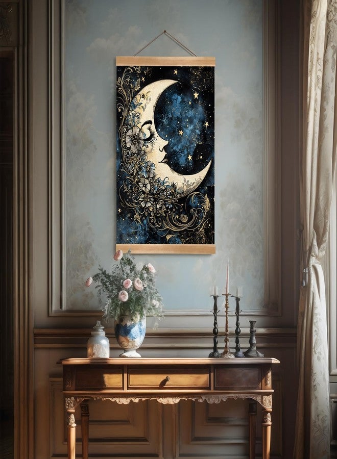 ZTGDA Moon Wall Art Decor- Vintage Hanging Wall Painting Abstract Poster with Solid Wood Frame, Boho Wall Decor,Mystical Celestial Floral Poster for Bedroom, Office(Moon) - Image 4