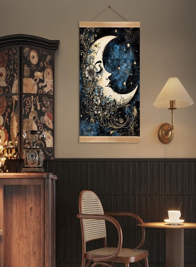 ZTGDA Moon Wall Art Decor- Vintage Hanging Wall Painting Abstract Poster with Solid Wood Frame, Boho Wall Decor,Mystical Celestial Floral Poster for Bedroom, Office(Moon) - Image 5