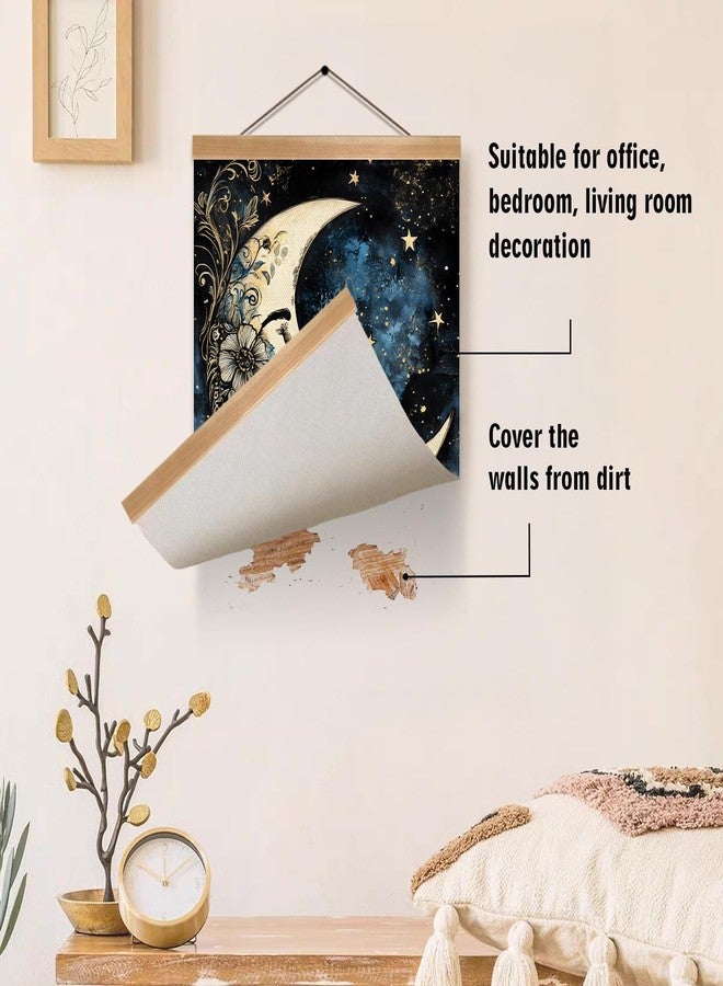 ZTGDA Moon Wall Art Decor- Vintage Hanging Wall Painting Abstract Poster with Solid Wood Frame, Boho Wall Decor,Mystical Celestial Floral Poster for Bedroom, Office(Moon) - Image 3