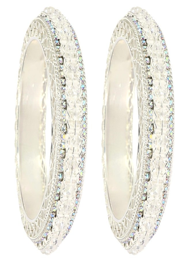 NMII White Plated Metal with American Diamond & Pearls Bangles For Women & Girls | White Stone Bangles For Women | White Stone Kada For Women | Oxidised Bangles | Bridal Kada-(MAH85-Silver-2.2) - Image 1