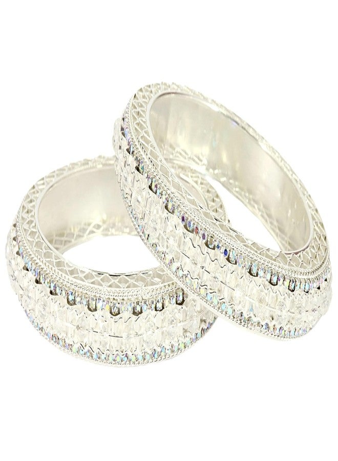 NMII White Plated Metal with American Diamond & Pearls Bangles For Women & Girls | White Stone Bangles For Women | White Stone Kada For Women | Oxidised Bangles | Bridal Kada-(MAH85-Silver-2.2) - Image 5