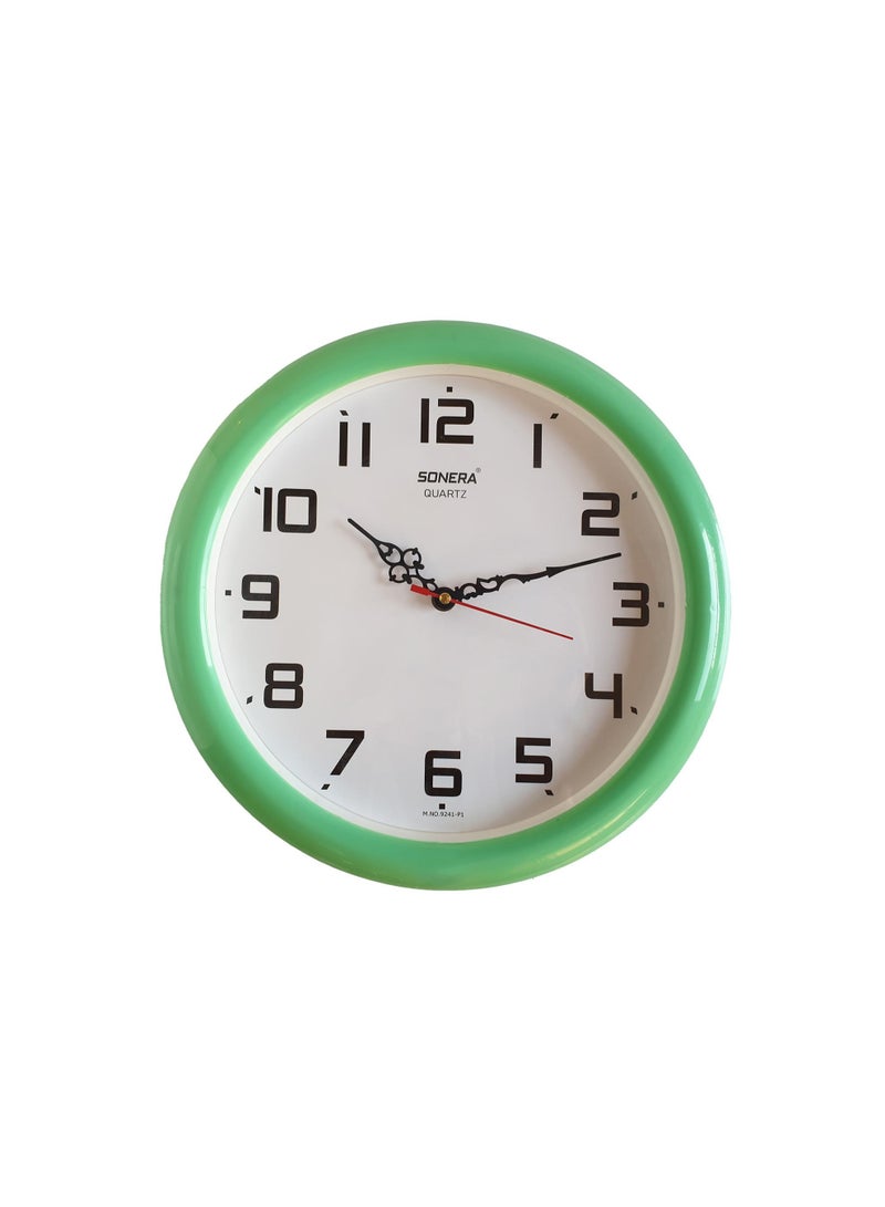 Analog wall clock, green color, 30 x 30 cm