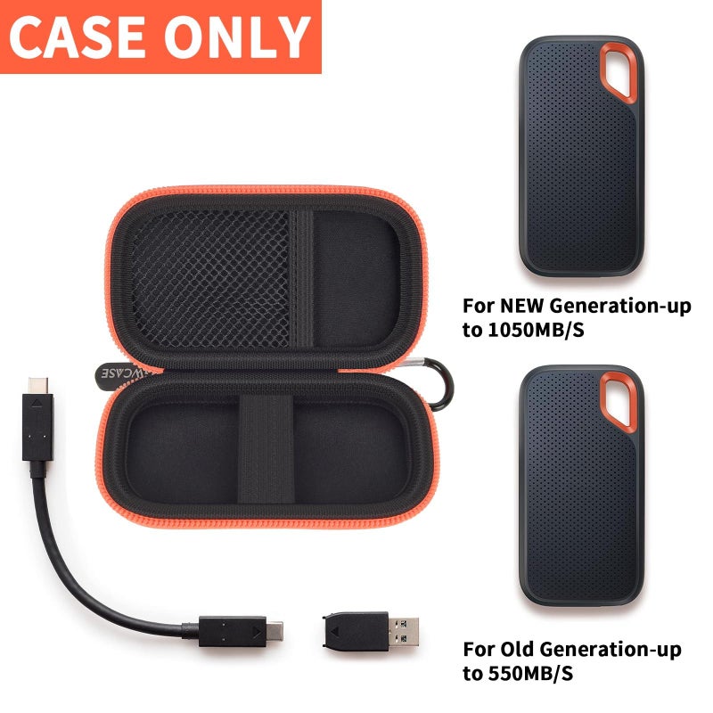 GWCASE Hard Case Compatible with SanDisk 1TB 2TB 4TB 500GB 8TB Extreme Portable SSD - Up to 1050MB/s - External Solid State Drive. Carrying Travel Holder for USB Cables -Black and Orange Zipper (Bag Only) - Image 2