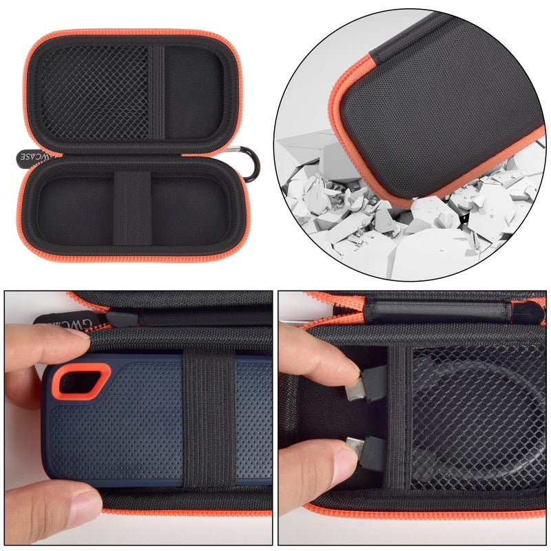 GWCASE Hard Case Compatible with SanDisk 1TB 2TB 4TB 500GB 8TB Extreme Portable SSD - Up to 1050MB/s - External Solid State Drive. Carrying Travel Holder for USB Cables -Black and Orange Zipper (Bag Only) - Image 5