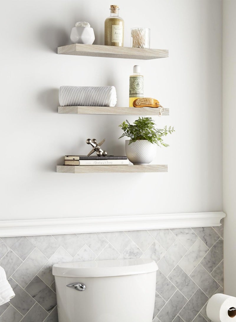 WALALLA Set of 3 Floating Shelves , Wall Mounted Rustic Wood Shelf for Wall Decor, Wall Shelves for Bathroom Storage, Bedroom Living Room Kitchen, Hanging Shelf Set - Image 4