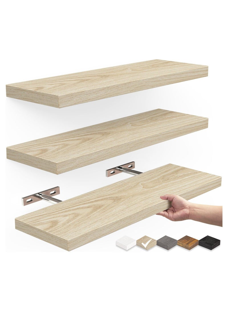 WALALLA Set of 3 Floating Shelves , Wall Mounted Rustic Wood Shelf for Wall Decor, Wall Shelves for Bathroom Storage, Bedroom Living Room Kitchen, Hanging Shelf Set - Image 1