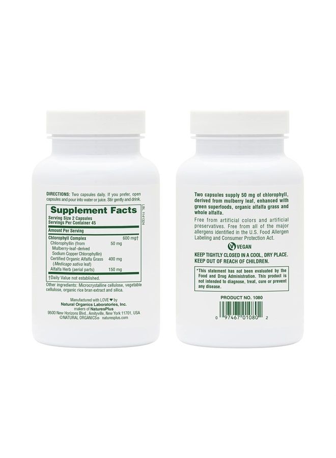 Nature's Plus NaturesPlus Chlorophyll Complex - 90 Vegetarian Capsules - Nutritional Support for General Well-Being - Vegan - 45 Servings - Image 2