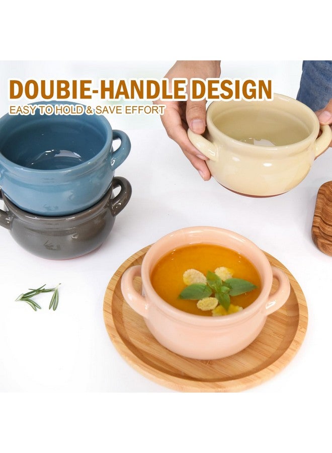 Vumdua Vumdua French Onion Soup Bowls, 16 Oz Soup Bowls with Handles Ceramic Soup Crocks for Chilli, Cereal, Cereal, Pot Pies - French Onion Soup Crocks, Oven, Broil & Dishwasher Safe, Multicolor, Set of 4  - Image 4