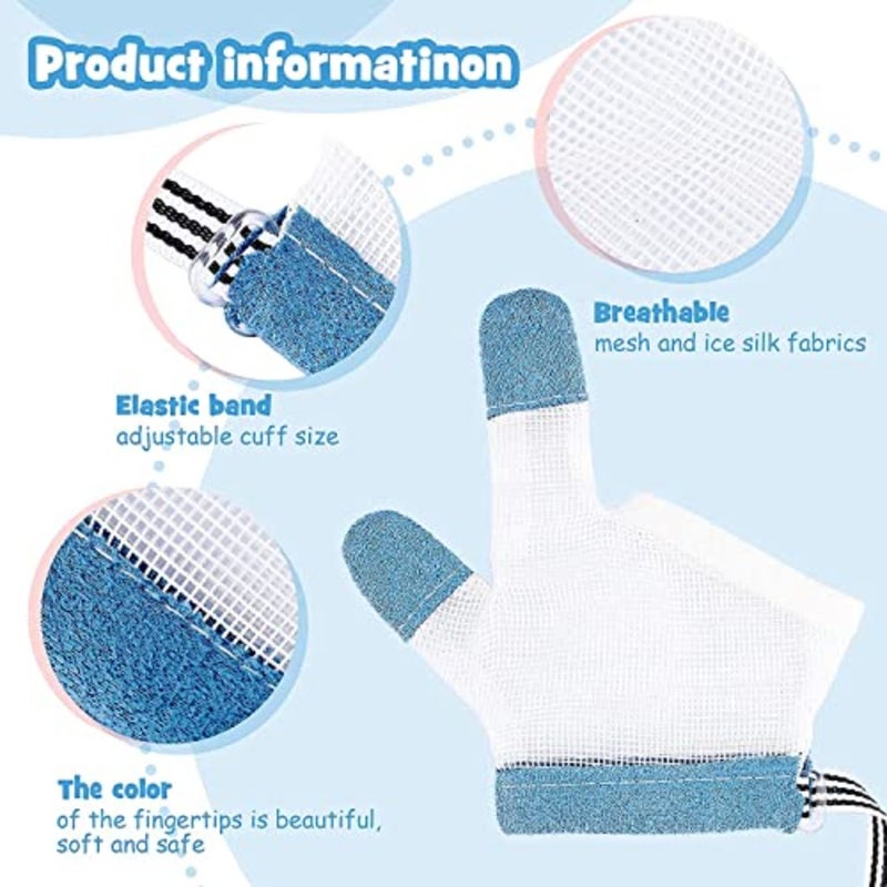 ULHYC Anti-Baby Thumb-Sucking, Anti-Finger-Eating, Anti-Face-Scratching, Finger-Sucking Treatment Gloves for Baby Infant - Blue M - Image 4