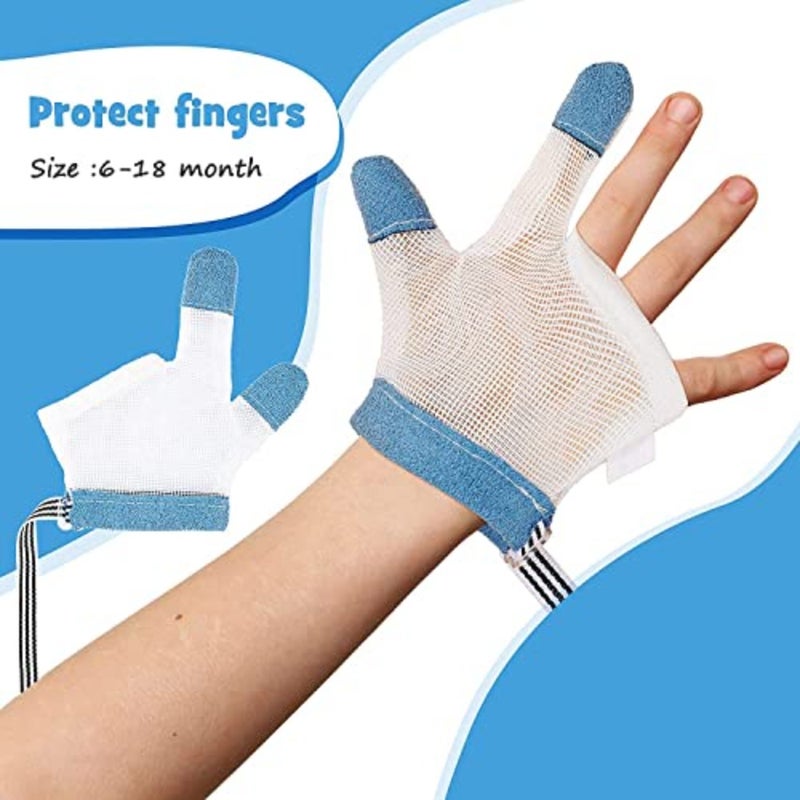 ULHYC Anti-Baby Thumb-Sucking, Anti-Finger-Eating, Anti-Face-Scratching, Finger-Sucking Treatment Gloves for Baby Infant - Blue M - Image 2