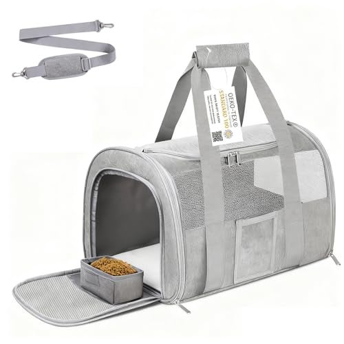 SECLATO Cat Carrier Pet Dog Carrier Airline Approved for Puppy Kitten Carriers Under 15lb, Collapsible Soft Sided TSA Approved Travel Carrier-Grey - Image 1