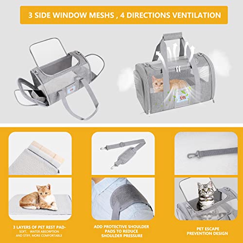 SECLATO Cat Carrier Pet Dog Carrier Airline Approved for Puppy Kitten Carriers Under 15lb, Collapsible Soft Sided TSA Approved Travel Carrier-Grey - Image 3