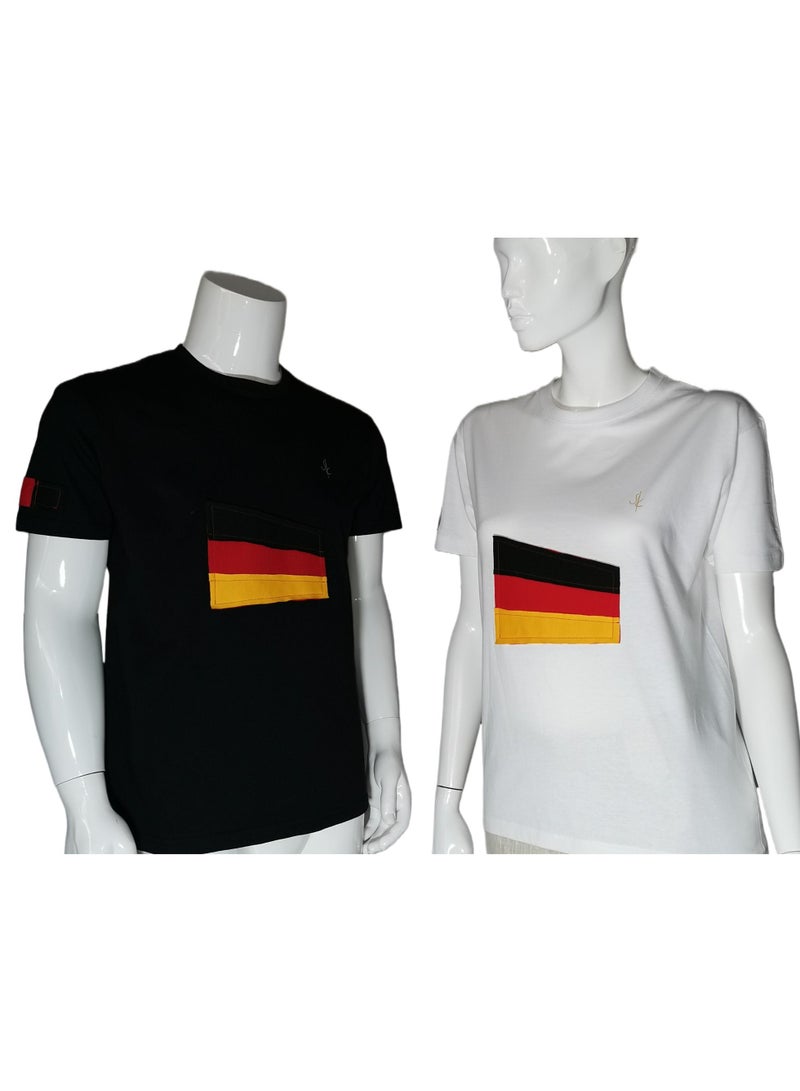 White Basic T- Shirts with Germany Football Team Flag Applique