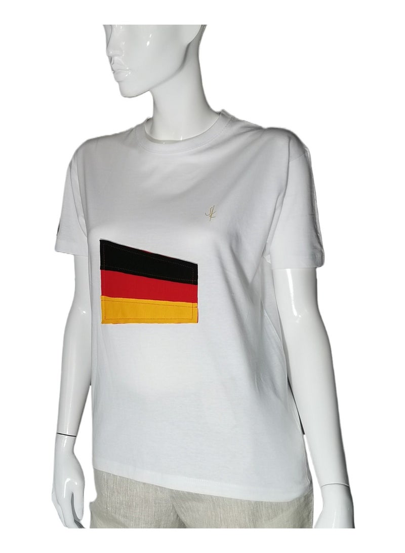 White Basic T- Shirts with Germany Football Team Flag Applique