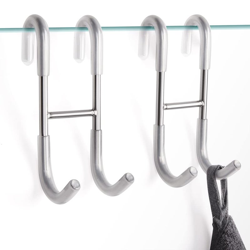 NINETREX Shower Door Hooks,Towel Hooks for Bathrooms Frameless Glass Door,Heavy Duty SUS 304 Stainless Steel Hook for Towels,Squeegee,Loofah,Shaver,Robe,2 Pack,Silver - Image 1