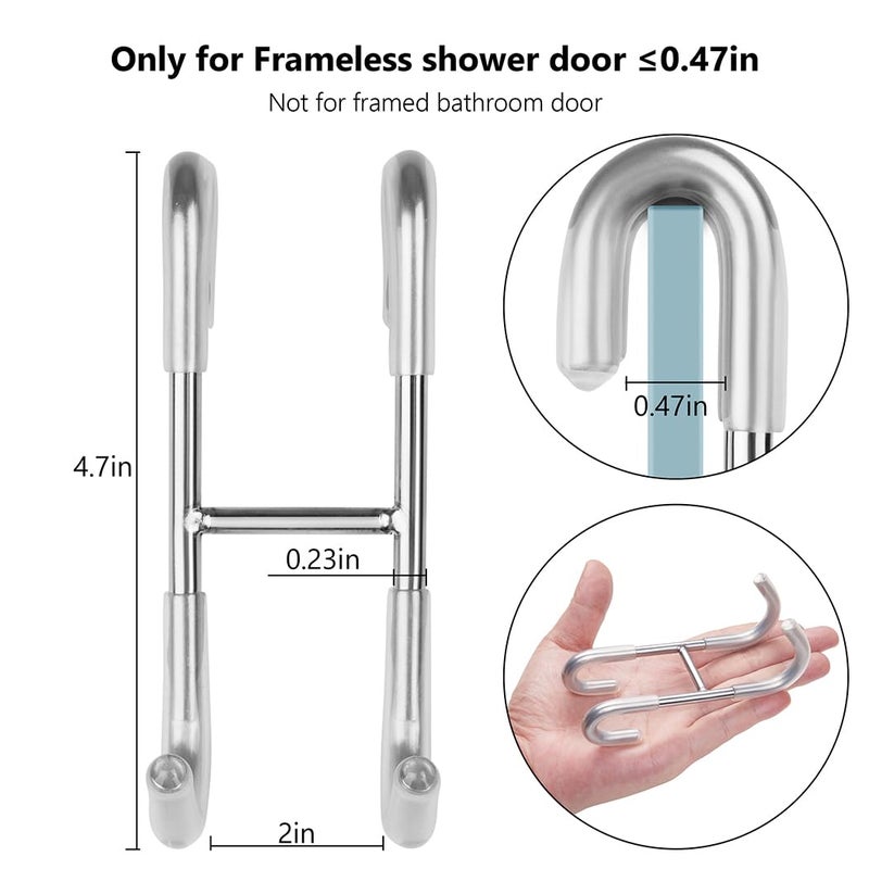 NINETREX Shower Door Hooks,Towel Hooks for Bathrooms Frameless Glass Door,Heavy Duty SUS 304 Stainless Steel Hook for Towels,Squeegee,Loofah,Shaver,Robe,2 Pack,Silver - Image 3
