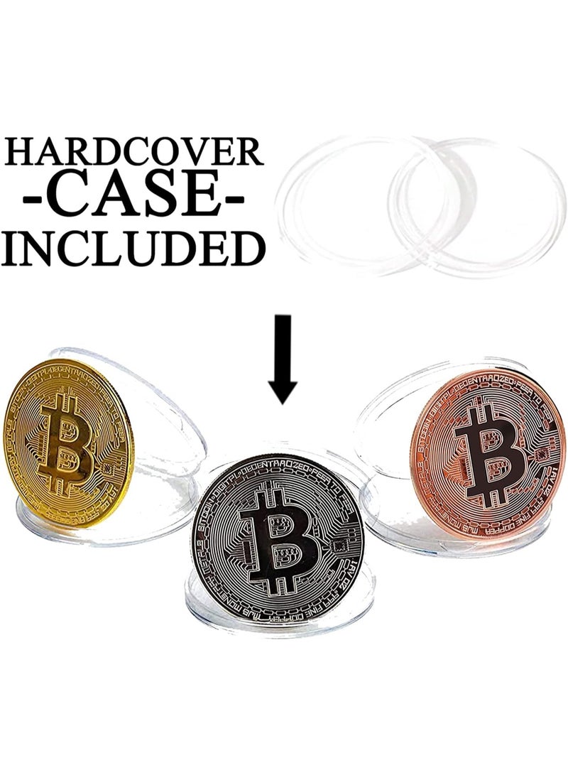 3Pcs Bitcoin Coin - Gold Silver and Bronze Physical Blockchain Cryptocurrency in Protective Collectable Gift, BTC Craft Souvenir (Gold, silver and copper) - Image 3