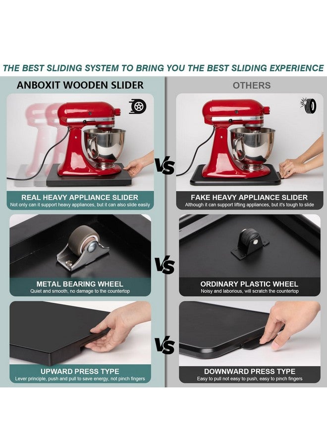 ANBOXIT Appliance Slider, Wooden Sliding Tray for Coffee Maker, Coffee Pot Slider for Counter, Kitchen Caddy Rolling Tray (Classic Black- Wide) - Image 2