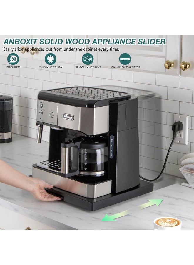 ANBOXIT Appliance Slider, Wooden Sliding Tray for Coffee Maker, Coffee Pot Slider for Counter, Kitchen Caddy Rolling Tray (Classic Black- Wide) - Image 1