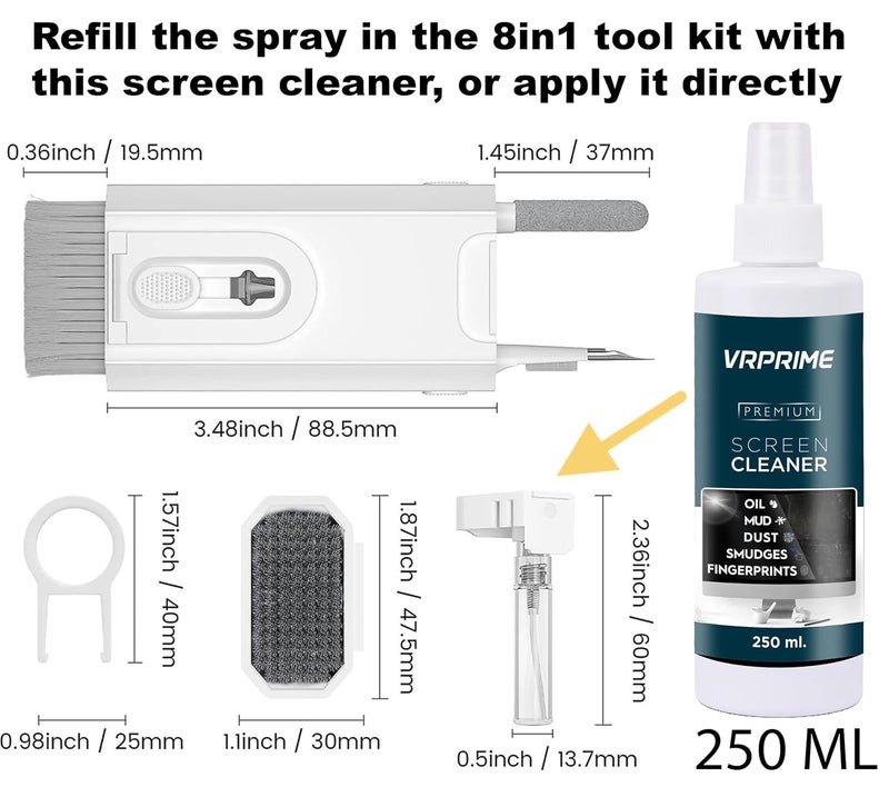 VRPRIME 8-in-1 Laptop Cleaning Kit Screen Clean | Mobile Phone Cleaning Kit | Tools for Keyboard, Earbuds & Screen Clean| with 250Ml Screen Cleaner Liquid Spray - Image 5