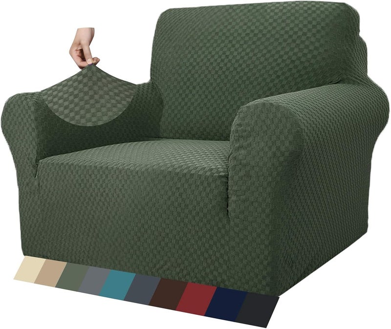 MAXIJIN New Jacquard Chair Cover for Living Room, Super Elastic Non-Slip with Arms, Pet Friendly, 1 Piece Armchair Protector (1 Seater, Olive Green) - Image 1