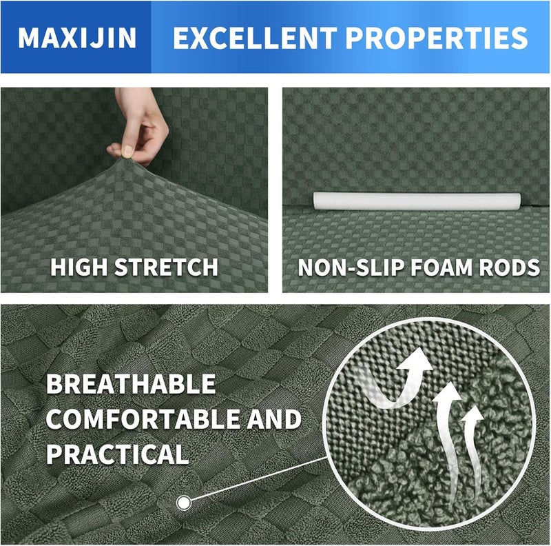 MAXIJIN New Jacquard Chair Cover for Living Room, Super Elastic Non-Slip with Arms, Pet Friendly, 1 Piece Armchair Protector (1 Seater, Olive Green) - Image 5