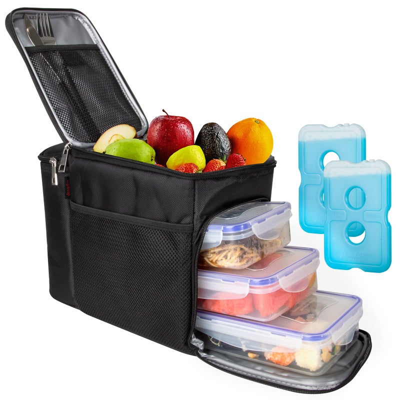 TOP&TOP TOPS IS NOT ENOUGH TopTop Insulated Lunch Box Set and Cooler Bag for Men Women Tote Lunch Bag Includes 3 Reusable Meal Prep Containers  2 Ice Pack  Detachable Shoulder Strap Lunch Box for School Office Camping 