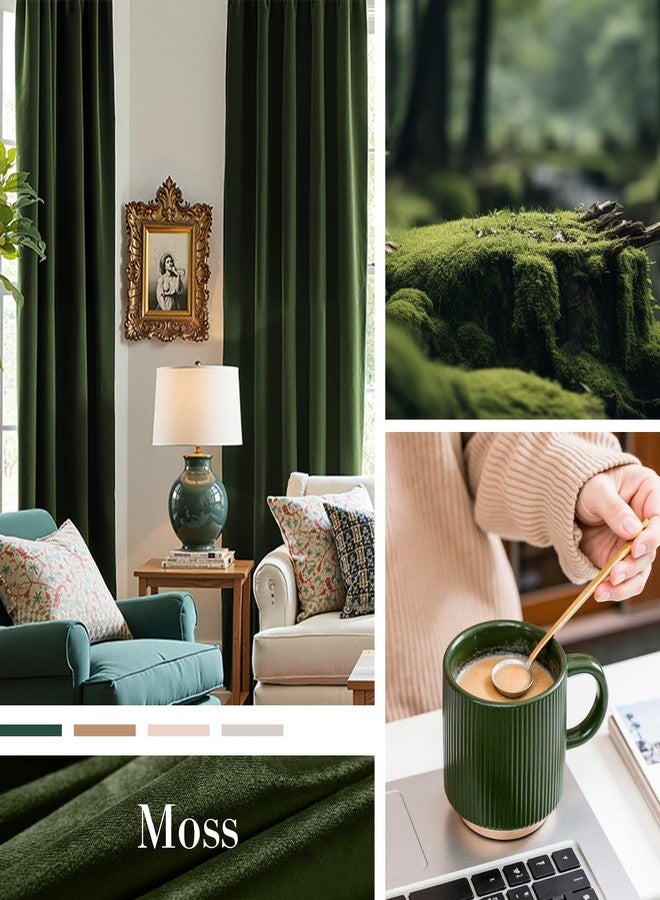 Lazzzy Green Velvet Curtains 84 Inch Long Blackout Thermal Insulated Room Darkening Lined Curtain Drapes Luxury Back Tab Window Treatments for Bedroom Living Room 2 Panels, 52 x 84 Inch, Moss Green - Image 2