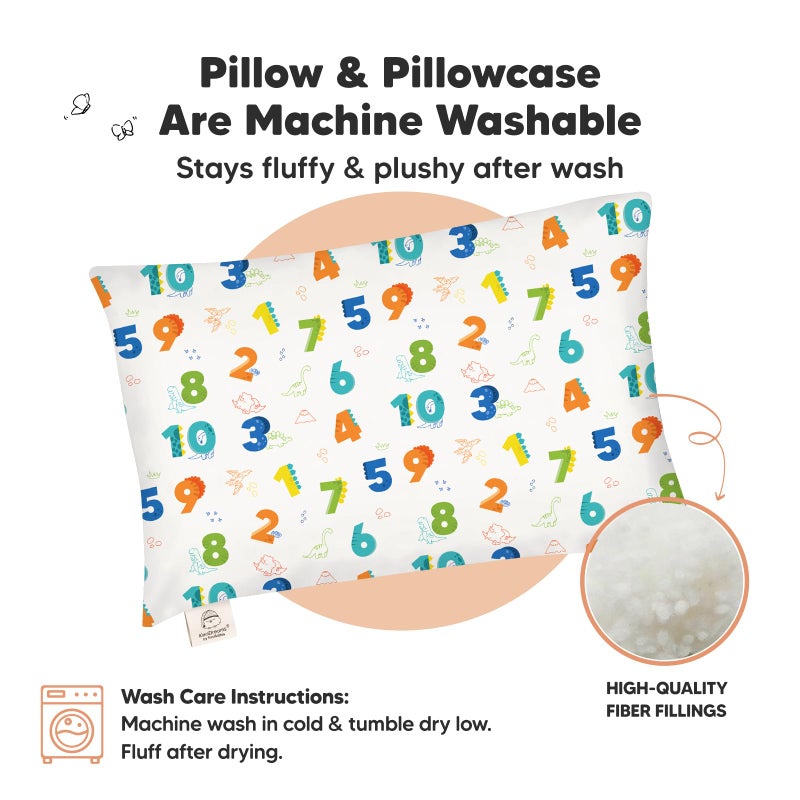 KeaBabies Toddler Pillow with Pillowcase - 13x18 My Little Dreamy Kids Travel Bed Pillows for Sleeping, Organic Cotton Small Pillowcase, Soft & Breathable, Machine Washable, Toddlers 2-5 Years Old (Dino123) - Image 4