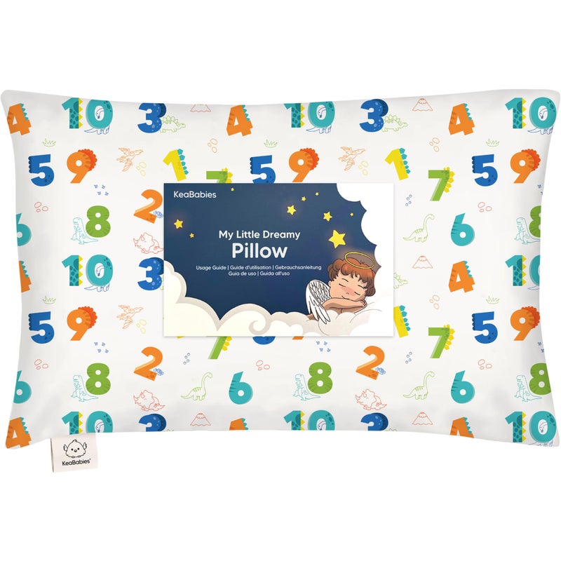 KeaBabies Toddler Pillow with Pillowcase - 13x18 My Little Dreamy Kids Travel Bed Pillows for Sleeping, Organic Cotton Small Pillowcase, Soft & Breathable, Machine Washable, Toddlers 2-5 Years Old (Dino123) - Image 1