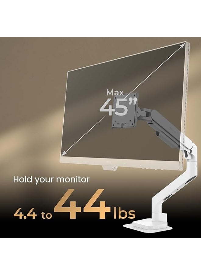 BenQ BSH02 Ergo Monitor Arm -Gas Spring Monitor Stand for Up to 45'' & 44lbs Screens, Heavy Duty, Quick Installation, No Sagging, Top Clamp and Grommet Base, Reinforcement Plate, VESA 75x75 &100x100mm white - Image 2