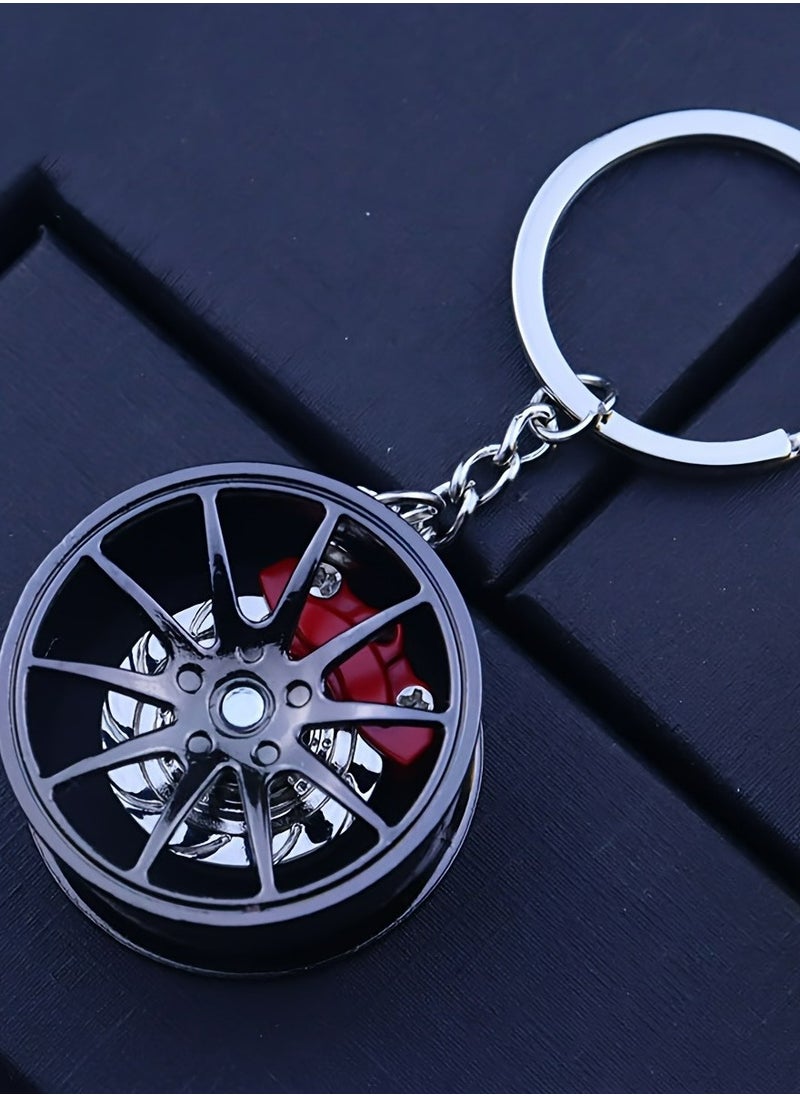Beauenty - 1pc Zinc Alloy Wheel Hub Keychain with Caliper, 360° Rotatable Car Key Ring, Unique Gift for Car Enthusiasts - Durable and Creative Design - Image 1