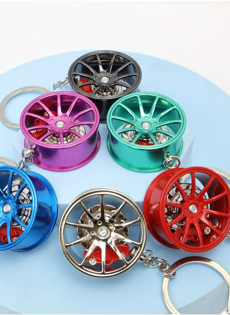 Beauenty - 1pc Zinc Alloy Wheel Hub Keychain with Caliper, 360° Rotatable Car Key Ring, Unique Gift for Car Enthusiasts - Durable and Creative Design - Image 1