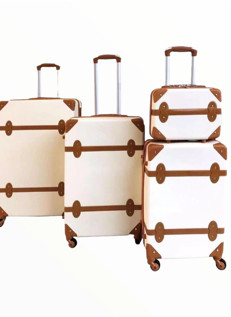 Generic - 4 Pieces Luggage Set with 4 Spinner Wheels 28x24x20 inch Vintage Design White - Image 1