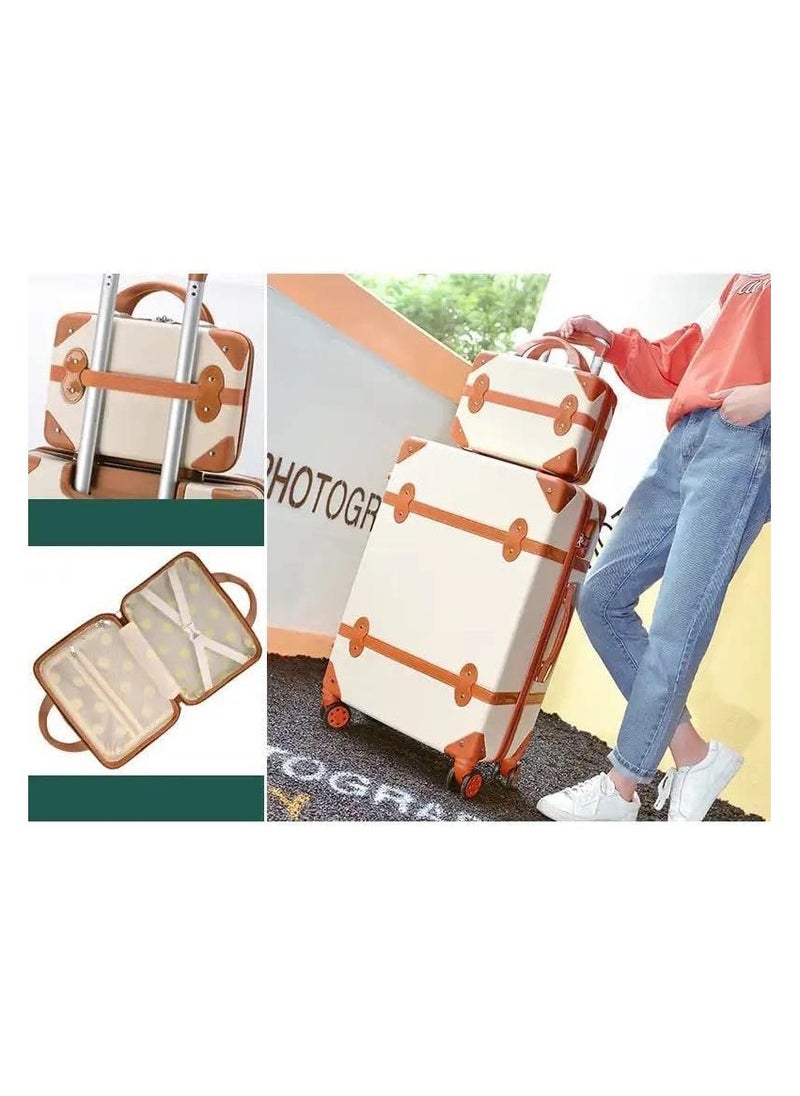Generic - 4 Pieces Luggage Set with 4 Spinner Wheels 28x24x20 inch Vintage Design White - Image 1