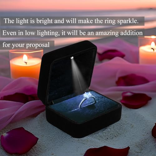 GBYAN Velvet Ring Box with LED Light Jewelry Display Gift Box for Proposal,Engagement, Wedding - Image 2