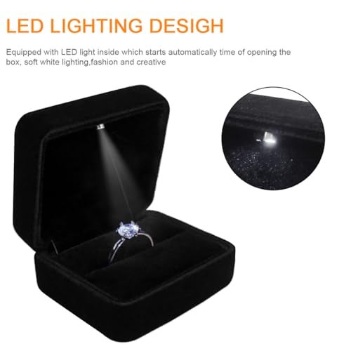 GBYAN Velvet Ring Box with LED Light Jewelry Display Gift Box for Proposal,Engagement, Wedding - Image 4