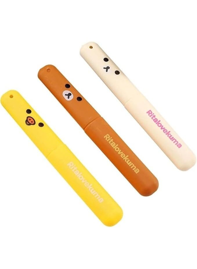 Rilakkuma Toothbrush Cover Case - An eco-friendly container, conveniently sized for travel, outdoor activities, camping, business trips, family outings, and school, keeping your toothbrush safe.(3 Pc) - Image 1