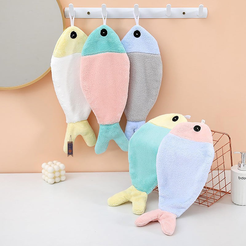 CLUZE Super Soft FishHanging Hand Towel for Kitchen and Bathroom Absorbent Thick Coral Velvet Hand Towels with Hanging Loop Fast Drying Microfiber (Multicolor) (Pack of 2) - Image 1