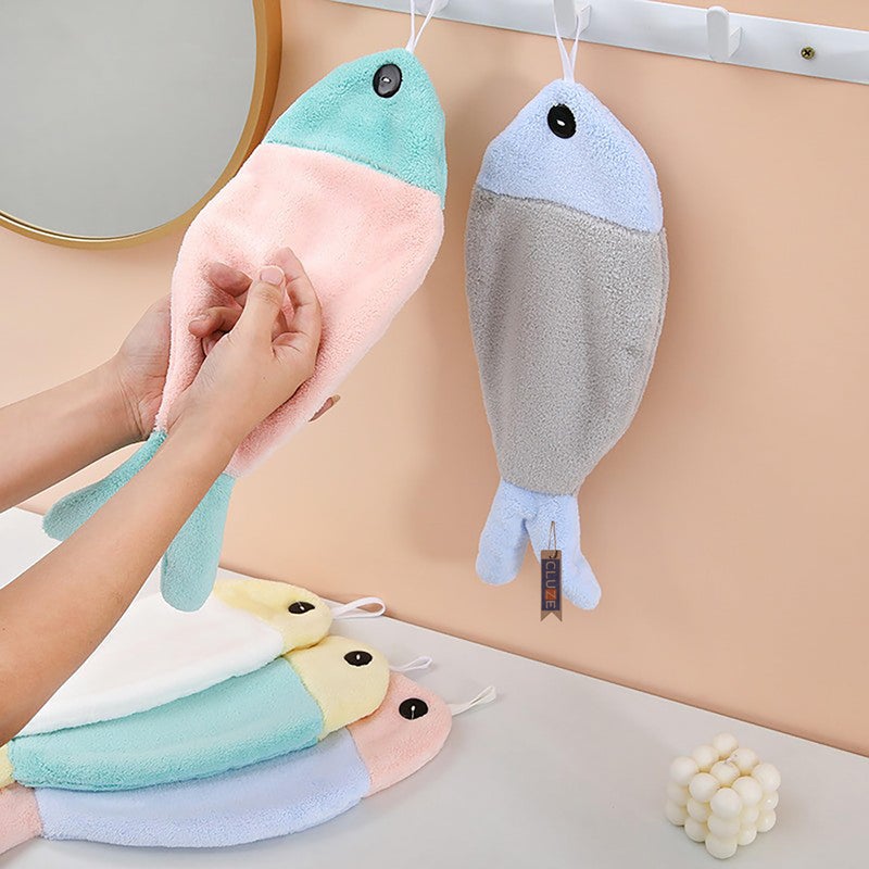 CLUZE Super Soft FishHanging Hand Towel for Kitchen and Bathroom Absorbent Thick Coral Velvet Hand Towels with Hanging Loop Fast Drying Microfiber (Multicolor) (Pack of 2) - Image 3