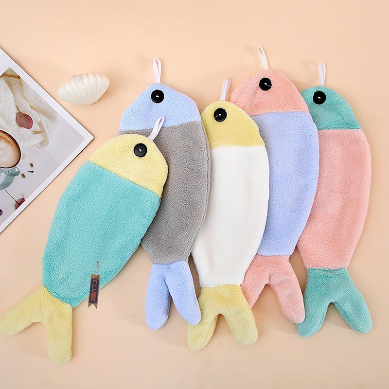 CLUZE Super Soft FishHanging Hand Towel for Kitchen and Bathroom Absorbent Thick Coral Velvet Hand Towels with Hanging Loop Fast Drying Microfiber (Multicolor) (Pack of 2) - Image 2