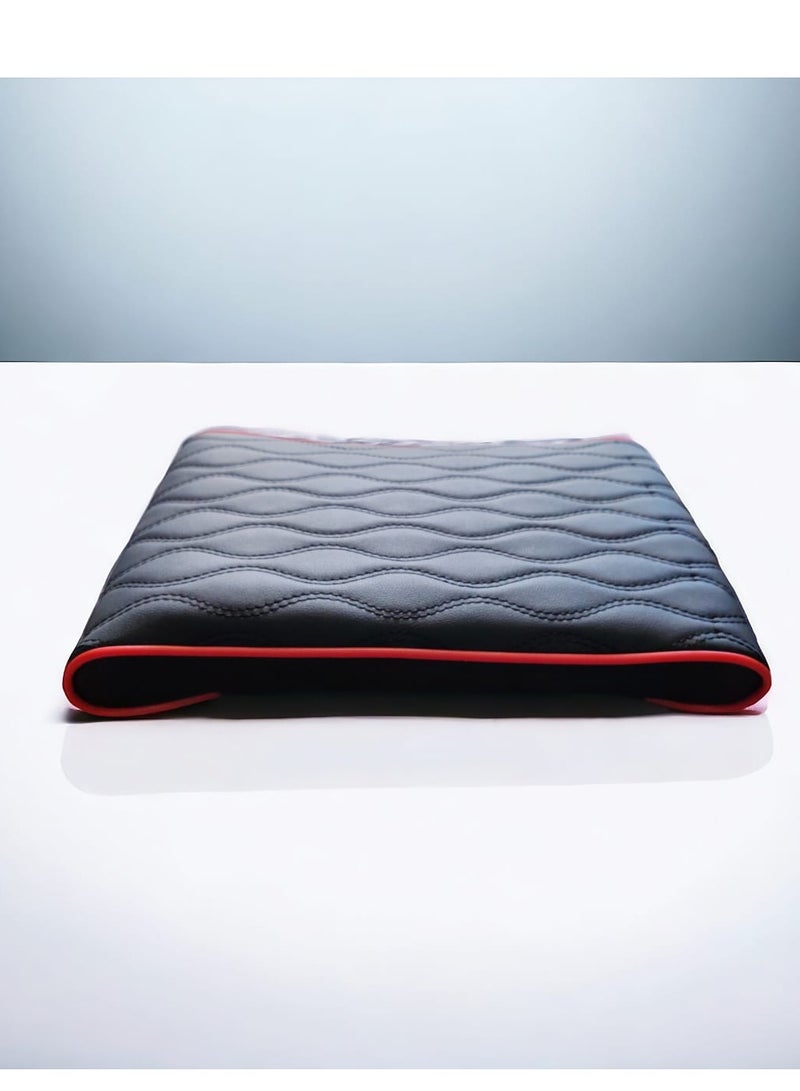 غطاء وحامي مسند ذراع السيارة، مصنوع من الجلد، باللون الرمادي مع حافة حمراء - Image 2