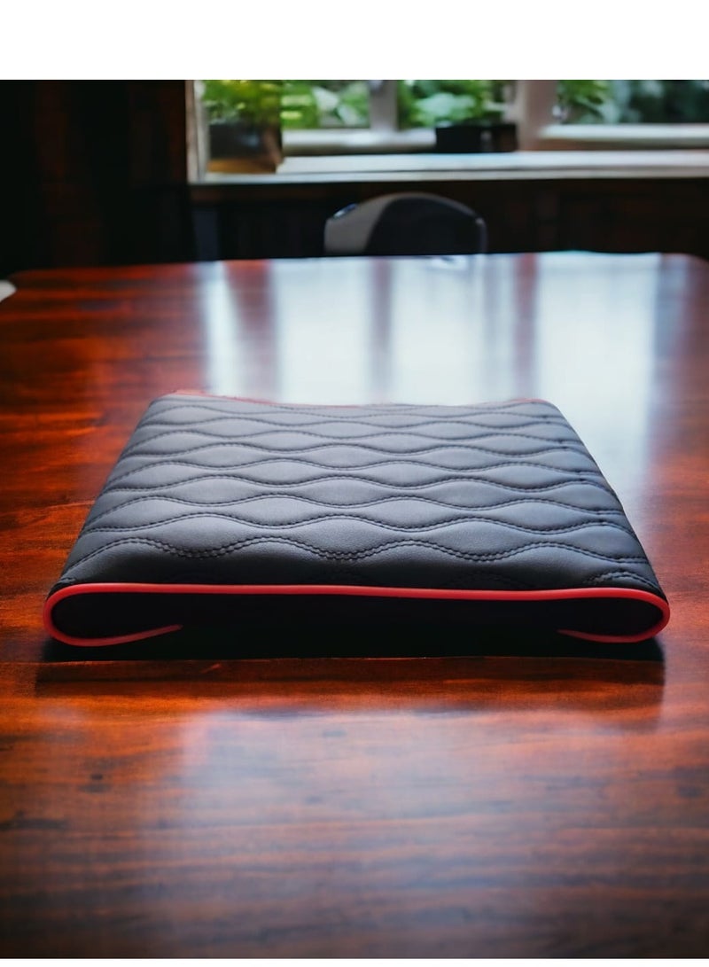 غطاء وحامي مسند ذراع السيارة، مصنوع من الجلد، باللون الرمادي مع حافة حمراء - Image 1