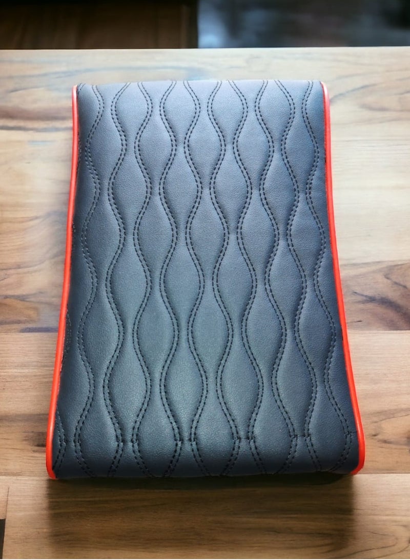 غطاء وحامي مسند ذراع السيارة، مصنوع من الجلد، باللون الرمادي مع حافة حمراء - Image 4