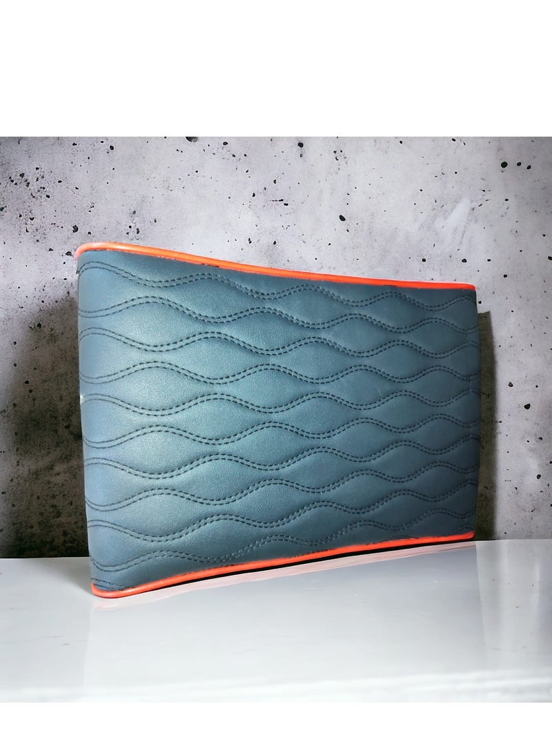 غطاء وحامي مسند ذراع السيارة، مصنوع من الجلد، باللون الرمادي مع حافة حمراء - Image 3