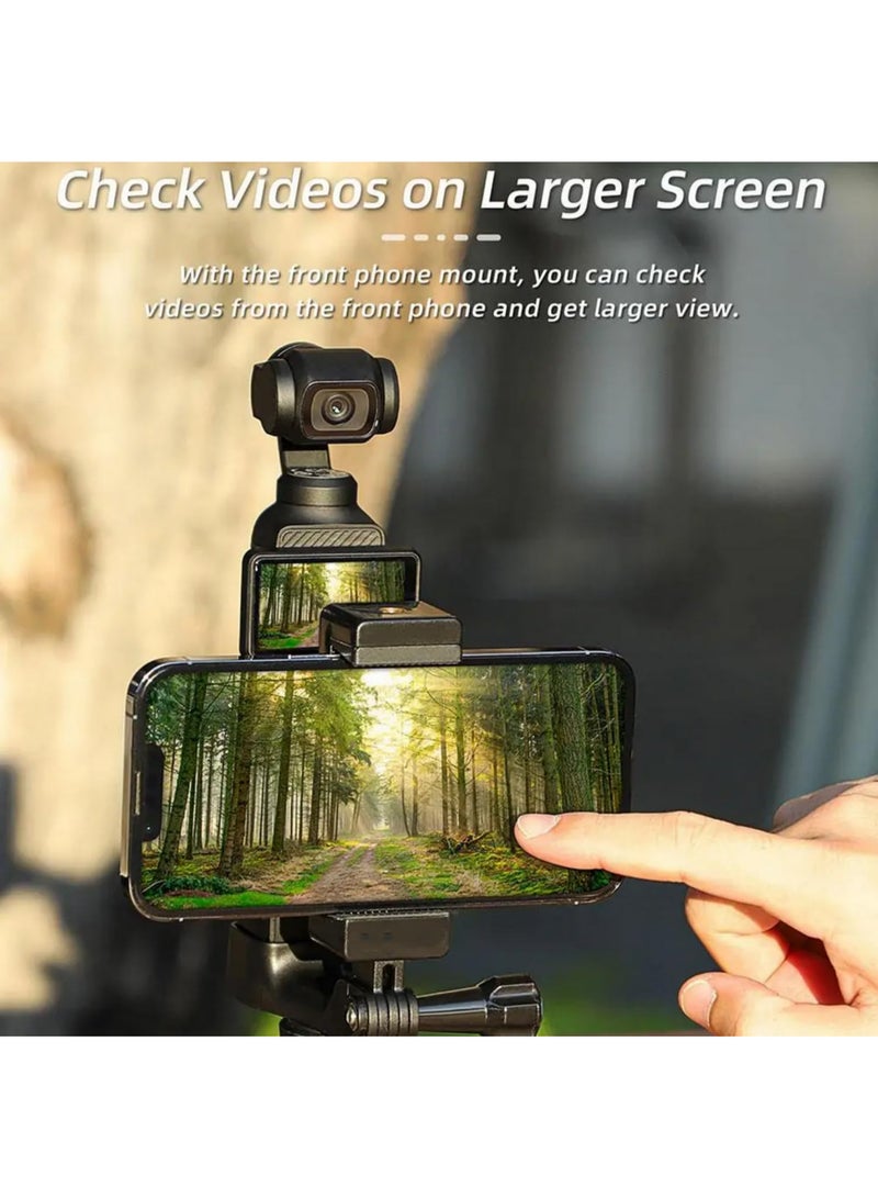 For Osmo Pocket 3 Phone Holder Front Mount Adapter with 1/4 Screw Hole for Tripod Use Stable Protective Bracket and Multi Functional Expandable Phone Clip for Cycling Car Desktop Stand - Image 4