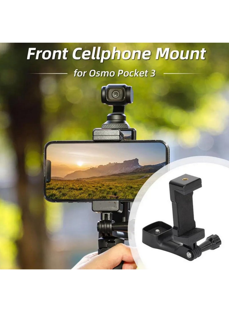 For Osmo Pocket 3 Phone Holder Front Mount Adapter with 1/4 Screw Hole for Tripod Use Stable Protective Bracket and Multi Functional Expandable Phone Clip for Cycling Car Desktop Stand - Image 5